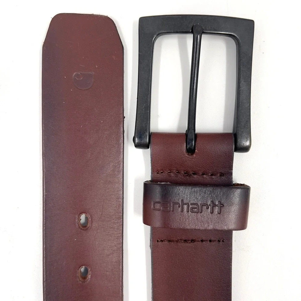 Carhartt Men's Anvil Belt 2203 Dark Brown Bridle Leather Matte Black Buckle 36